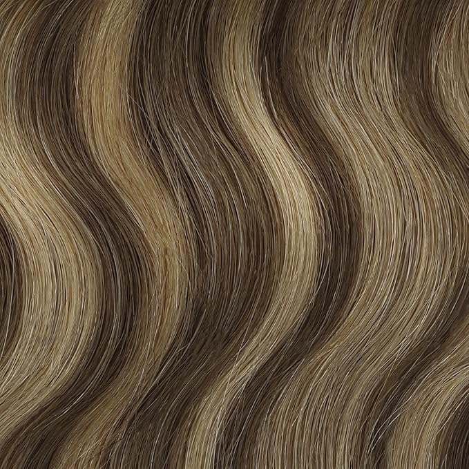 HOTBANANA Seamless Clip in Hair Extensions 22 inch 150g 7pcs Chocolate Brown mixed Caramel Blonde Clip in Remy Human Hair Extensions Straight Hair Invisible PU Skin Weft