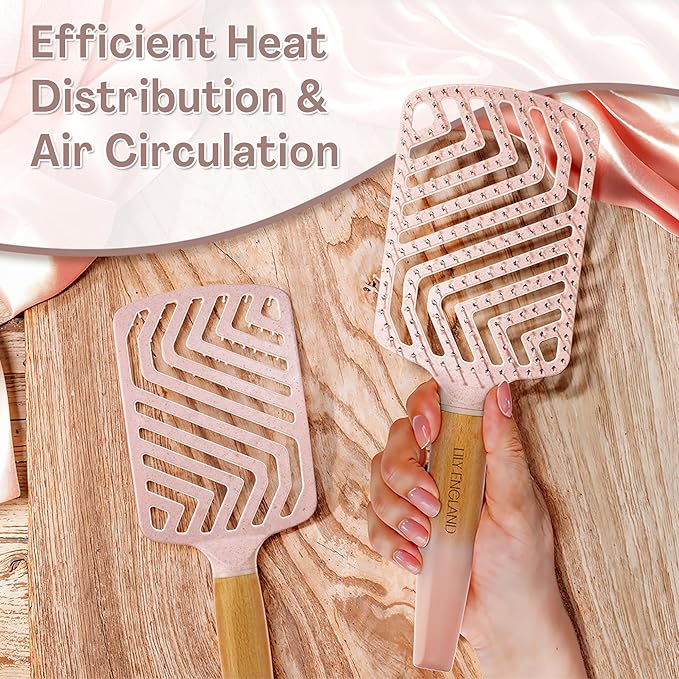 Lily England Paddle Hair Brush for Thick Hair Women - Professional Hairbrush with Vents - Lightweight Wooden Detangler for Smooth Styling - Pink