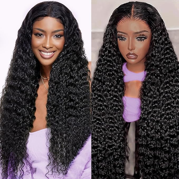 13x6 HD Deep Wave Lace Front Wigs Human Hair Glueless Wigs Human Hair Deep Wave Wig 28 Inch Lace Frontal Wig Deep Wave Wigs for Women Pre Plucked Curly Wigs With Baby Hair