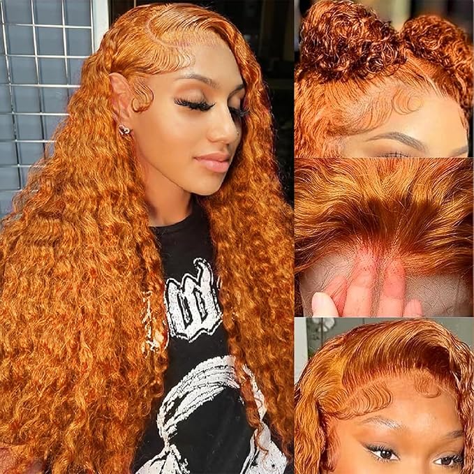 Ginger Wig Human Hair 13x4 deep wave Ginger Orange Lace Front Wigs Human Hair HD Transparent Lace Frontal 350 Colored Human Wig Pre Plucked 180% Density 38inch