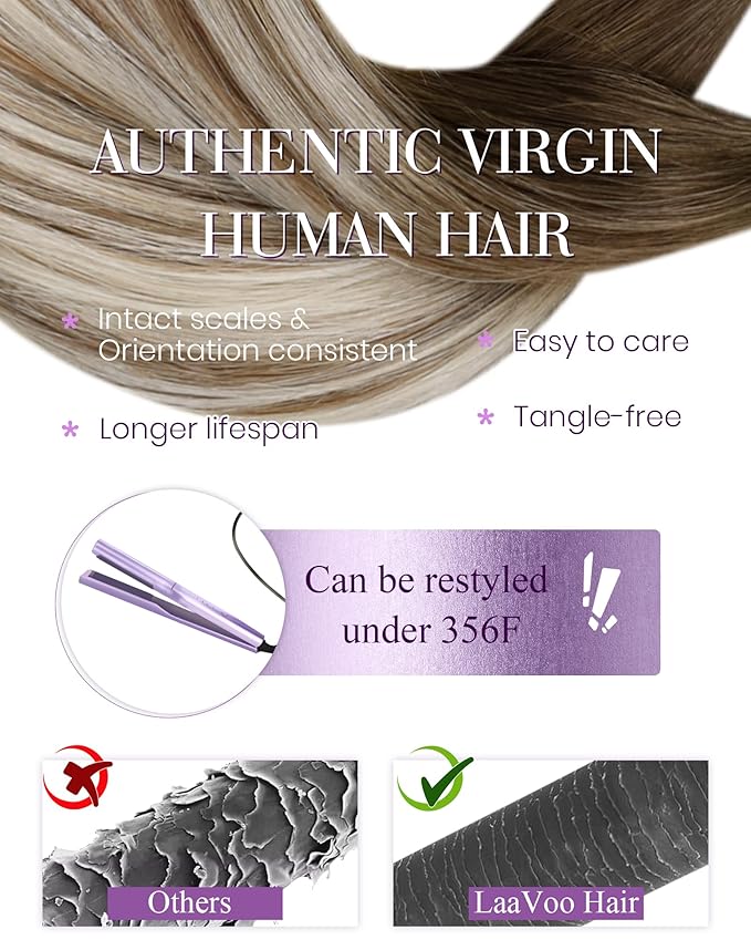 LaaVoo K Tip Hair Extensions Human Hair Balayage Ktip Human Hair Extension Balayage Light Brown Mix Blonde Utip Extensions Human Hair Soft Straight 50g 1g/s 24 Inch