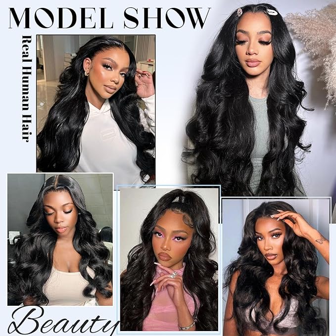 34 inch Body Wave Lace Front Wigs Human Hair 200% Density Pull Go 13x6 HD Transparent Glueless Human Hair Wig for Women Pre Plucked Pre Cut Bleached Knots with Baby Hair