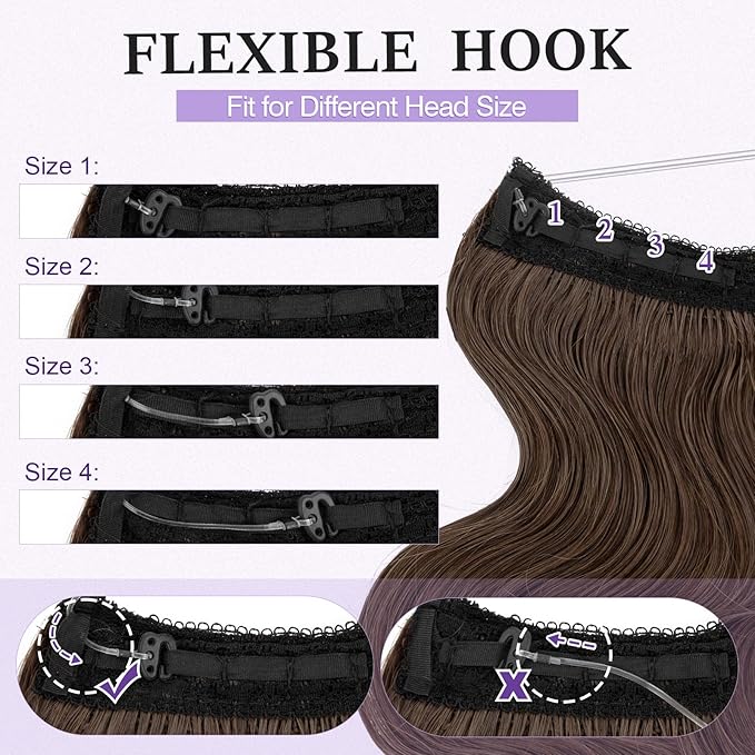 Halo Hair Extensions Real Human Hair,Halo Hair Extension 100% Human Hair,Wire Hair Extensions,Wavy Natural Brown 18inch/65g