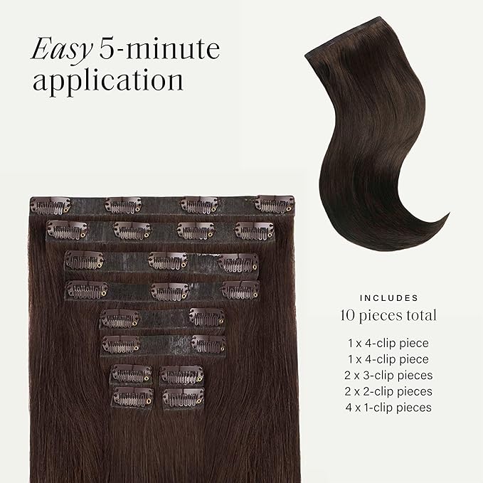 Luxy 100% Remy Human Hair - Seamless Clip-In Hair Extensions - Multi-Dimensional Color for Natural Blending, Adds Volume & Length 180 grams 20" Dark Brown Seamless