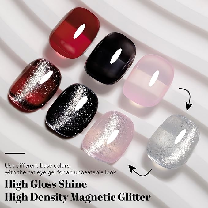 YTD Likomey Cat Eye Gel Nail Polish,Crystal 15ml Silver Magnetic Shimmer Shimmer Glitter Translucent Jelly Shiny Fall Winter Salon Home UV Nail Varnish with Magnet Stick,HEMA Free TPO Free,MY517