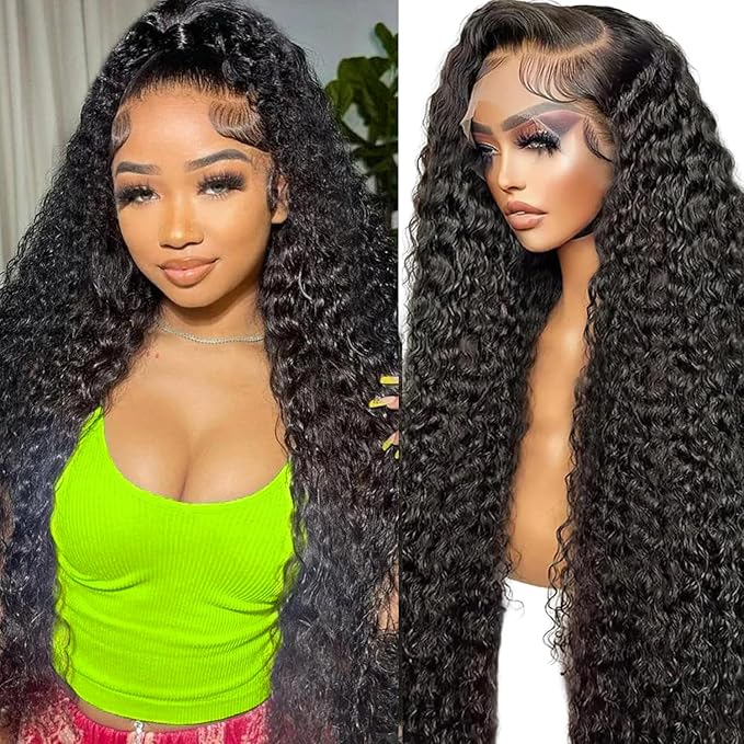 Water Wave Lace Front Wigs Human Hair Pre Plucked 13x4 Transparent Glueless Lace Frontal Wigs 150% Density Curly Lace Front Wigs Wet and Wavy Human Hair With Babyhair For Black Women(Curly Wig,24)