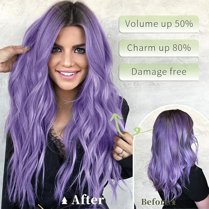 KooKaStyle Invisible Wire Hair Extensions with Transparent Headband Adjustable Size 4 Secure Clips Long Wavy Secret Wire Hairpiece 20 Inch for Women(Lavender)