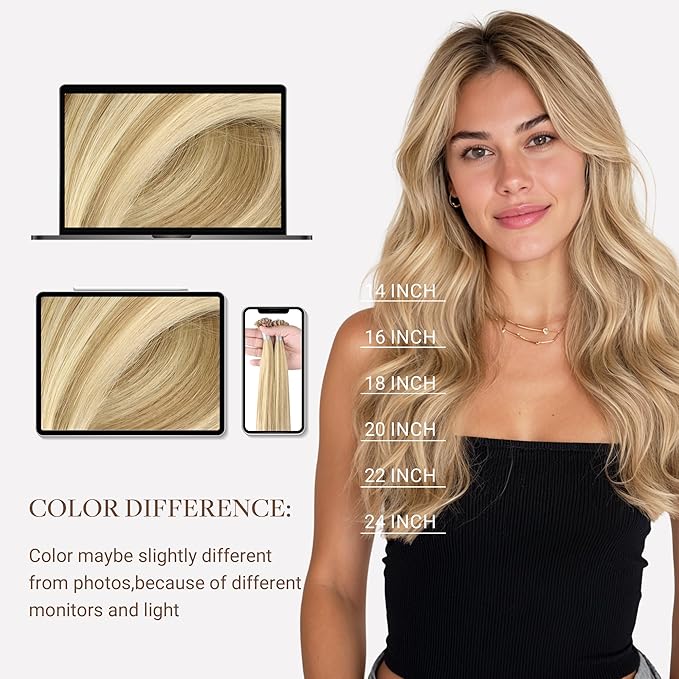 GOO GOO U Tip Hair Extensions Real Human Hair, Double Volume 100g 100S, 24 Inch Hot Fusion U Tip Extensions, Invisible Remy Hair, 16/22 Light Blonde Highlighted Golden Blonde