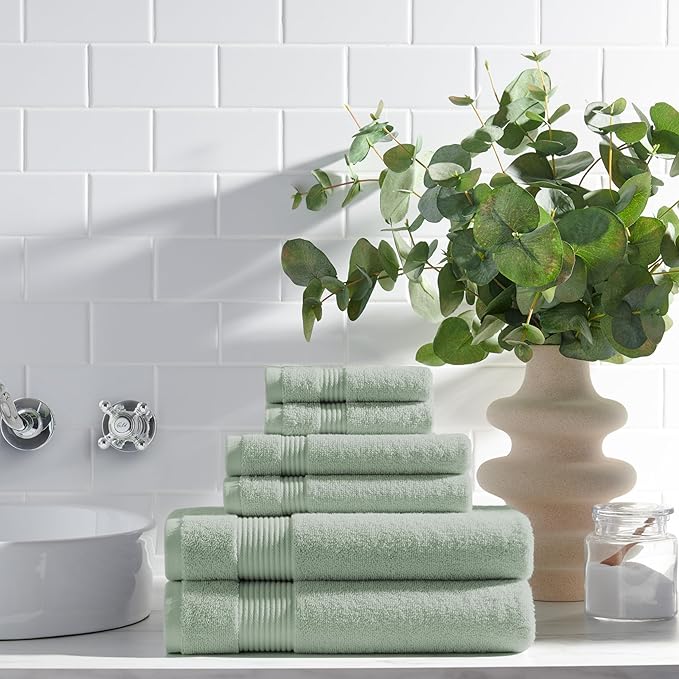 Arkwright Bathroom Hand Towels Set of 6 - (Bulk Case of 60) Super Soft 100% Cotton, 600 GSM Quick Dry & Absorbent, Luxury Bath Essentials for Hotels, Spa, Hosts, and Vacation Rentals, Eucalyptus Green