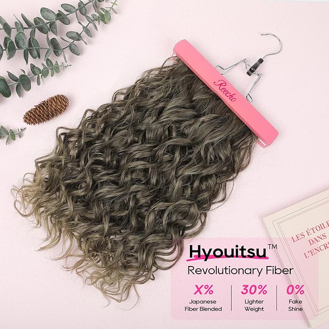 REECHO Curly Hair Extensions, 4PCS 16 inch Clip in Hair Extensions Lace Weft Short Curly Extension Clip Ins Invisible Natural Hairpieces for Women, Ombre Brown