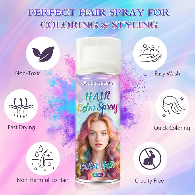 3 Pack Temporary Hair Color Spray - Purple. Blue, Pink - Washable Hair Color Spray for Kids Women Men Non-Toxic Hair Dye for Christmas Cosplay Party Concert with Hair Styling Comb Set