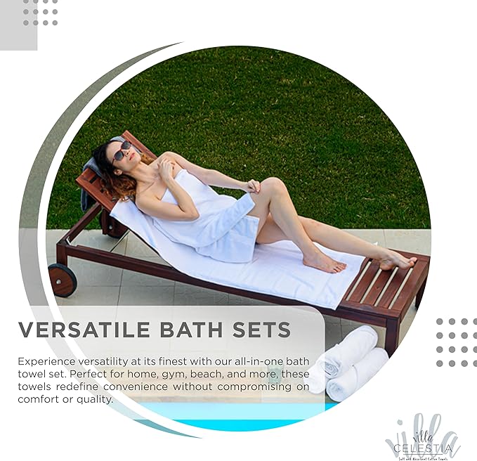 100% Combed Cotton Bathroom Towel Set of 8- 2 Bath Towels, 2 Hand Towels, 4 Wash Cloths, Sustainable, Soft, Highly Absorbent 8 Piece Cotton Bath Towel Set Ideal for Hotels, Spa, Bathroom, Dorm, White