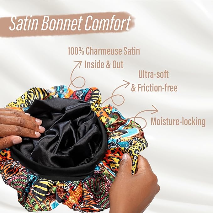 CAPLORD Double Sided Satin Bonnet for Sleeping - Adjustable Silk Sleep Cap for Women and Men