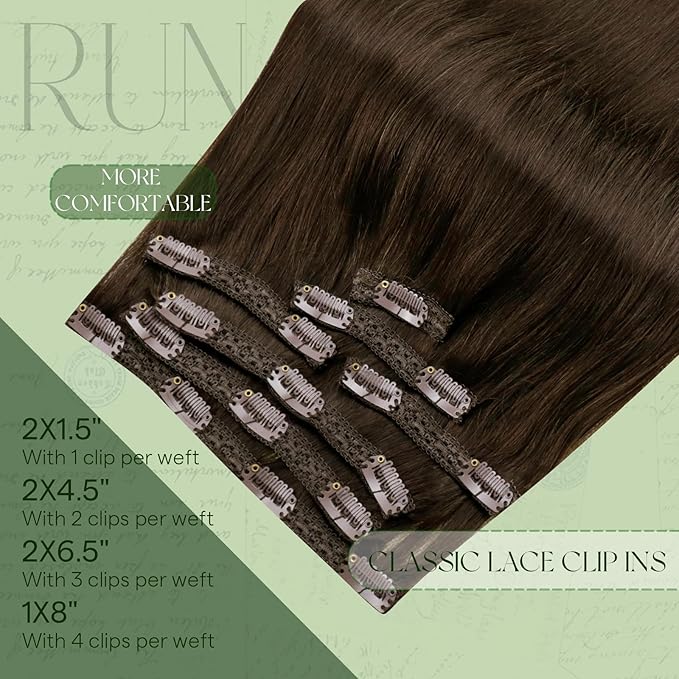 RUANTURE Brown Clip in Hair Extensions Real Human Human Hair, Clip in Human Hair Extensions, Double Weft Full Head THick Ends, Easy to Install, 20 Inch 120g 7pcs #4 Chocolate Brown