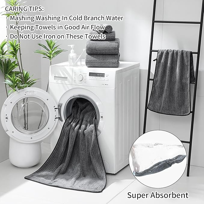 Ultra Soft Bath Towel Set,12 Piece (4 Bath Towels,4 Hand Towels,4 Washcloths) Family Bathroom Towel Set with Hanging Loops,Quick Dry Extra Absorbent Fluffy Shower Towel for Bathroom,Hotel,Spa-Black