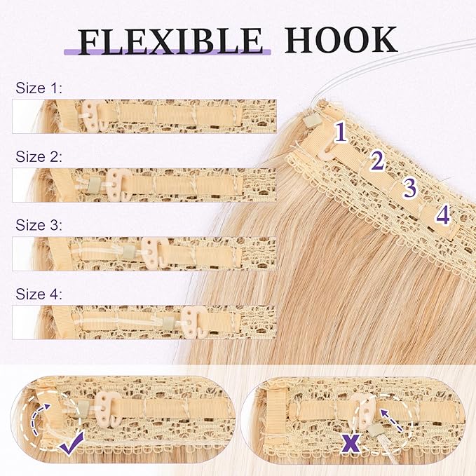 Halo Hair Extensions Real Human Hair,Halo Hair Extension 100% Human Hair,Wire Hair Extensions,Thicker 18P613 Gold Blonde Mixed Bleach Blonde 14inch/70g