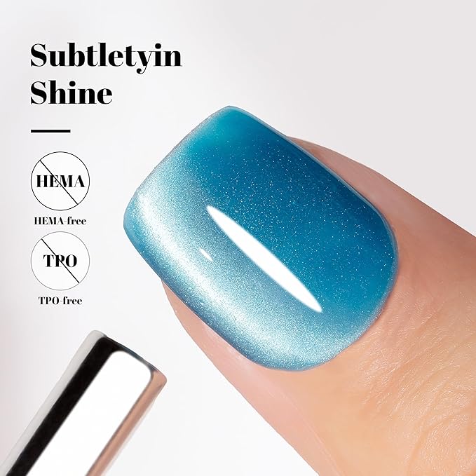 YTD Likomey Cat Eye Gel Nail Polish,Silk Glass 15ml Blue Magnetic Shimmer Glitter Moonlight Jelly Shiny Salon Home Fall Winter UV Color Varnish with Magnet Stick,HEMA Free TPO Free,MY504