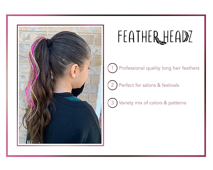 21 Natural & Hot Pink Color Hair Extensions – 9”–14” Long – DIY Rooster Kit with 20 Micro-Link Beads – 100% Real Feathers – Eye-Catching Boho Style