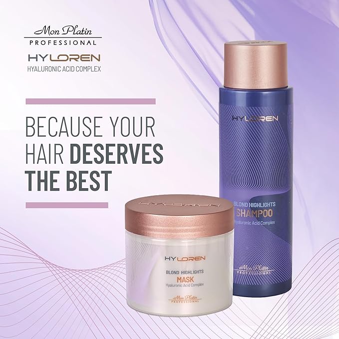 Mon Platin HYLOREN Blonde Highlights Mask with Hyaluronic Acid - 500 ml Premium Blonde Hair Mask to Neutralize Yellow and Orangey Tones - Treatment to Repair, Restore, Soften, and Strengthen Hair