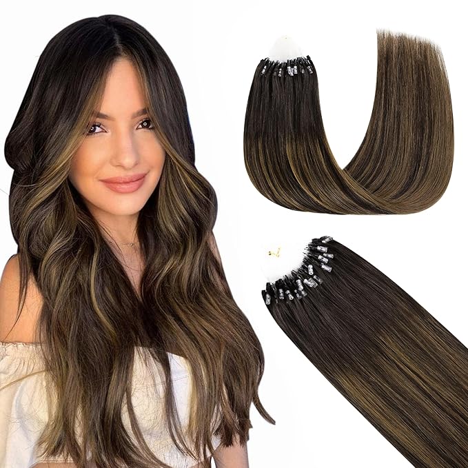 GOO GOO Micro Link Tip Hair Extensions, Real Human Hair, 14inch 50g 50S, Cold Fusion, Invisible Remy, 2/6/2 Balayage Dark Brown to Chestnut Brown