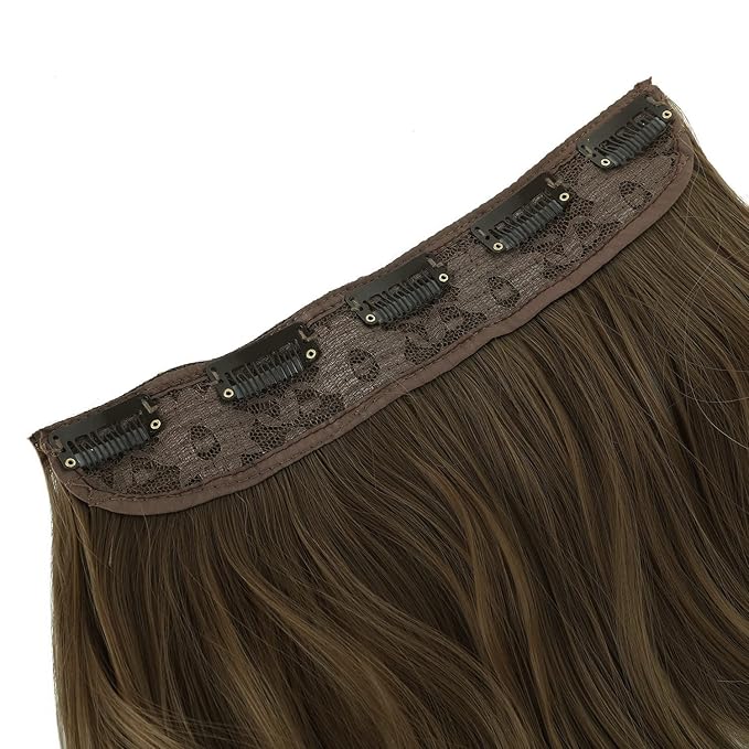 REECHO 20" 1-pack 3/4 Ombre Full Head Curly Wave Clips in on Synthetic Hair Extensions HE008 Hair pieces for Women 5 Clips 4.5 Oz Per Piece - Ombre Light Brown to Dirty Blonde