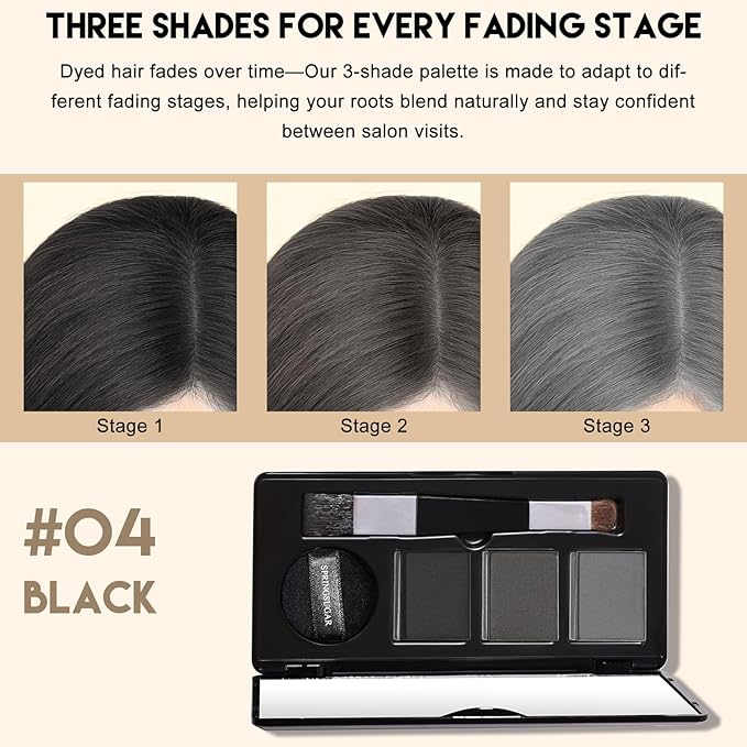 Root Touch Up Hair Color – 3 Color Blendable Hairline Powder for Gray Coverage, Root Cover Up & Thinning Edges – 48H Sweat Resistant, Natural Finish for Women & Men – Black