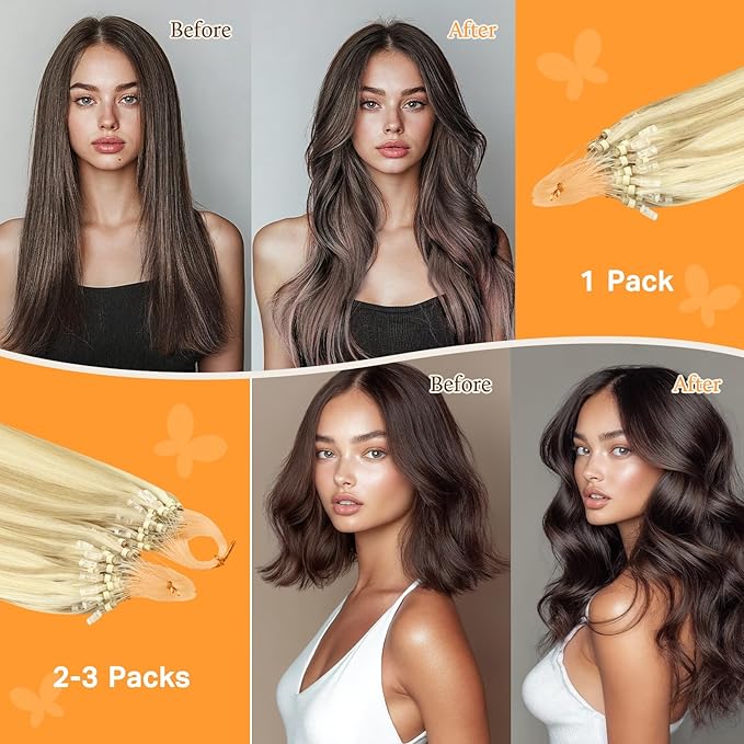 Doores Microlink Human Hair Extensions, Dirty Blonde Highlight Golden Blonde 18 Inch 50g/50s, Real Micro Ring Hair Extensions