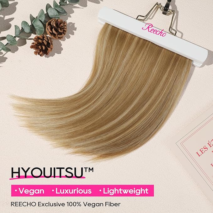 REECHO Invisible Wire Hair Extensions with Thinner Softer Lace Weft 12" Short Straight Clips in Secret Hairpiece for Women 12 Inch (Pack of 1) - Golden Blonde with Highlights