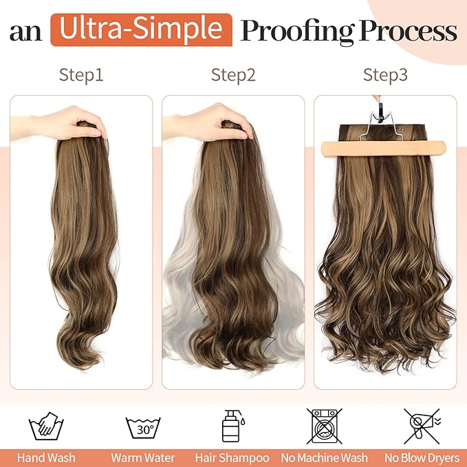 Kookastyle Clip in Hair Extensions, Natural Long Layered Soft Invisible Synthetic Curly Hairpieces for Women,4 pcs(20 Inch,Balayage Dark Brown to Chestnut)