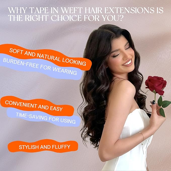 Full Shine Genius Weft Hair Extensions Human hair 18Inch Color 3 Dark Brown Ombre 8 Ash Brown And 22 Blonde Tape in Weft Hair Extensions 50G One Piece Long Weft Tape in Extensions for Daily Look