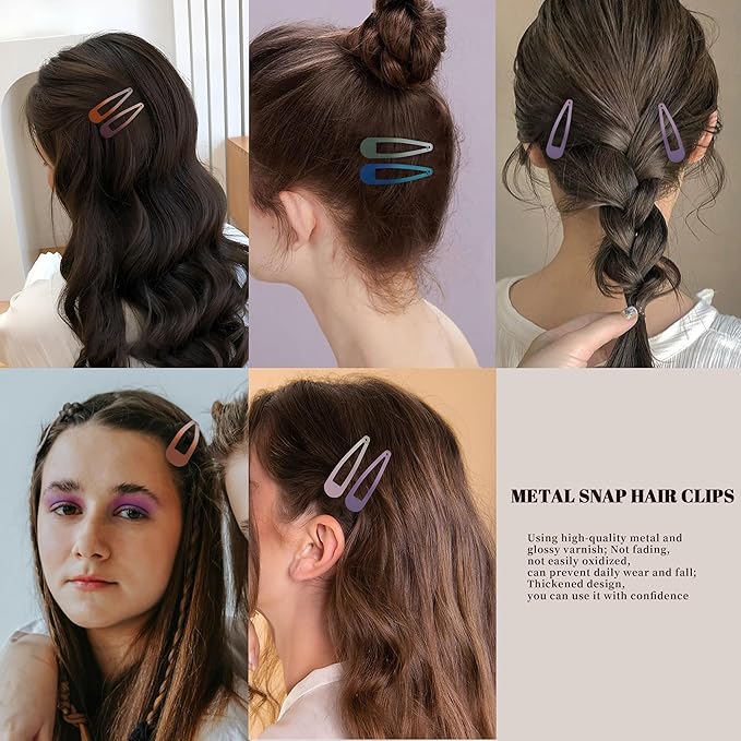 48 PCS Small Metal Barrettes For Women Non Slip Water Drop Snap Clips For Thick Thin Fine Hair Classic Accessories,Pink Purple Brown Blue Green,1.97 x 0.5 In