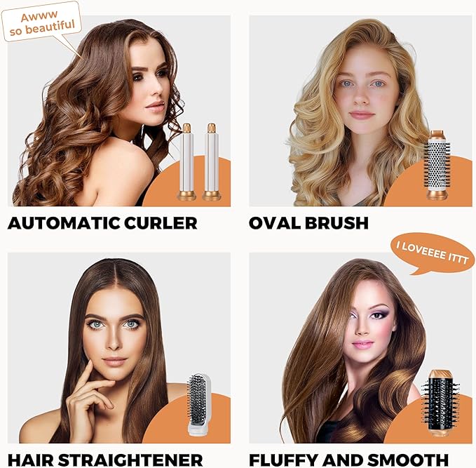6 in ONE Blow Dryer Brush,Air Curling Iron Round Brush Blow Dryer 800W,Ionic Hair Dryer Brush for Women, Hot Air Brush Hair Styling Tools 100-120V