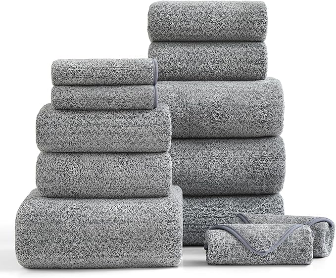 Ultra Soft Bath Towel Set,12 Piece (4 Bath Towels,4 Hand Towels,4 Washcloths) Family Bathroom Towels Set with Hanging Loop,Quick Dry Extra Absorbent Shower Towel for Bathroom,Hotel,Spa-Dark Gray
