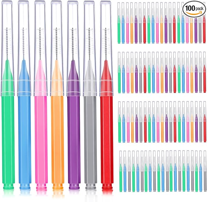 Patelai 100 Pieces Braces Brush for Cleaner Interdental Brush Toothpick Dental Tooth Flossing Head Oral Dental Hygiene Flosser Toothpick Cleaners Tooth Tool(Warm Colors,Various Sizes)