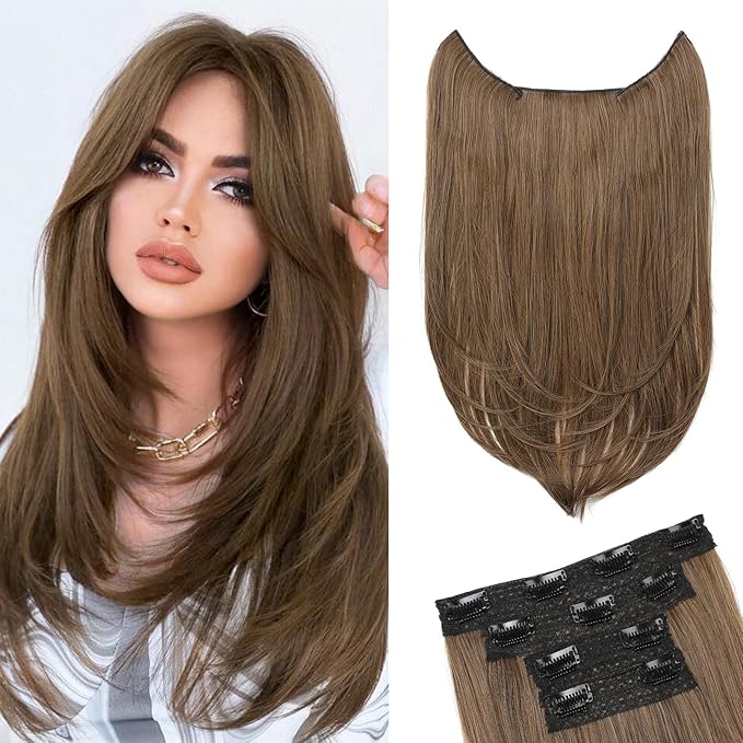 Hair Extensions, 4PCS 18" Clip in Hair Extensions Layered Cut Natural Lightweight Hairpieces with Thinner Softer Invisible Weft for Women - Light Brown
