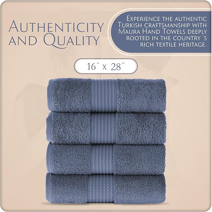 MAURA Basics Hand Towels for Bathroom with Hanging Hook Loops. Soft, Durable, Long Lasting and Absorbent Hand Towel Sets for Bathroom, American Standard Size 16"x28", Denim Blue