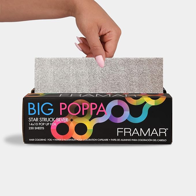 Framar Big Poppa Silver Pop Up Hair Foil - Aluminum Foil Sheets, Hair Foils For Highlighting, Pop Up Foils For Hair Stylist, 250 Pop Up Foil Sheets, Hair Color Supplies – 10x14 inches