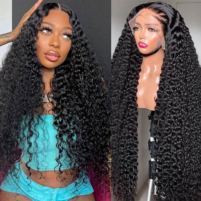 HD Transaprent Lace Front Wigs Human Hair Deep Wave 200% Density 13x4 Wet and Wave Human Hair Wig 28 Inch Glueless Lace Frontal Wigs for Women Pre Plucked Deep Wave Wig