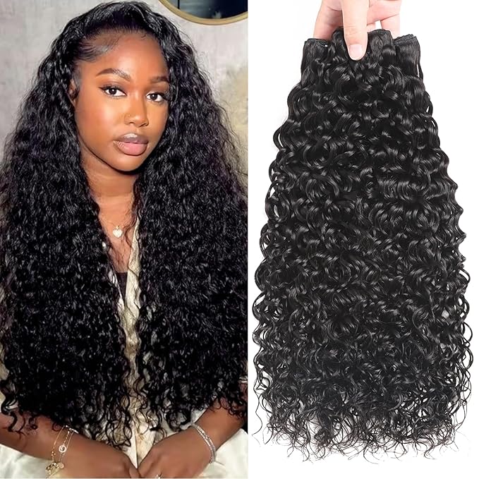 24 24 24 Inch Water Wave Human Hair Bundles Wet and Wavy Water Wave 3 Bundles Double Weft Curly Bundles Human Hair 100% Unprocessed Brazilian Hair Natural Black