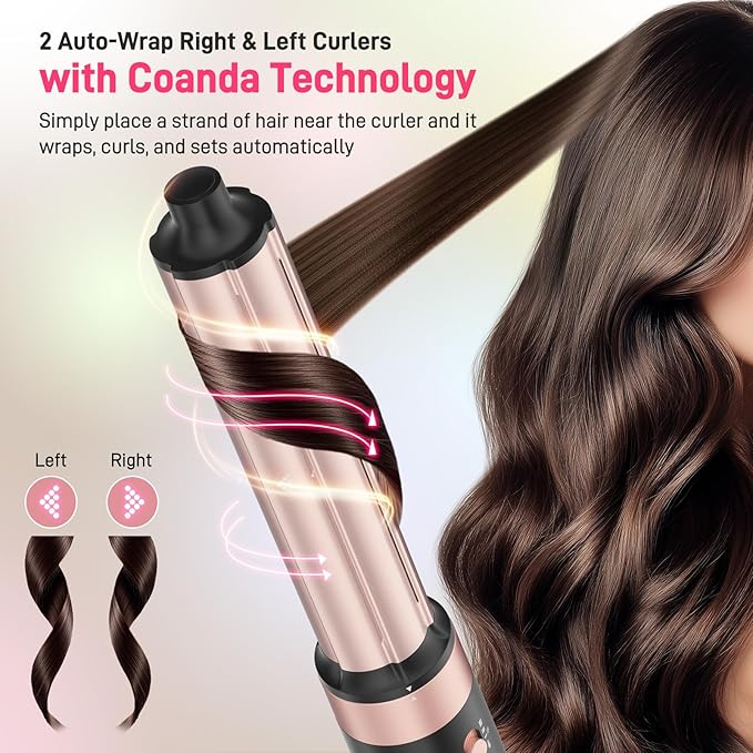 5 in 1 Dual Voltage Hot Air Styler - Professional Hair Dryer Brush for Fast Drying, Curling, Straightening & Volumizing | Low Heat Damage + Negative Ions + Travel-Friendly(Black + Pink)