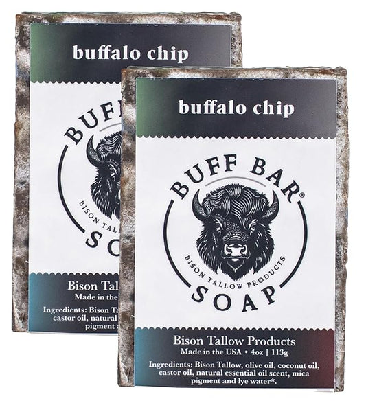 BUFF BAR Bison Buffalo Chip Tallow Buff Soap Bar (2 pack) - Cleans, Moisturizing, Non-Habit Forming, Soothes, Hydration, and Naturally Derived - No Dyes, Chemicals, Artificial Fragrances