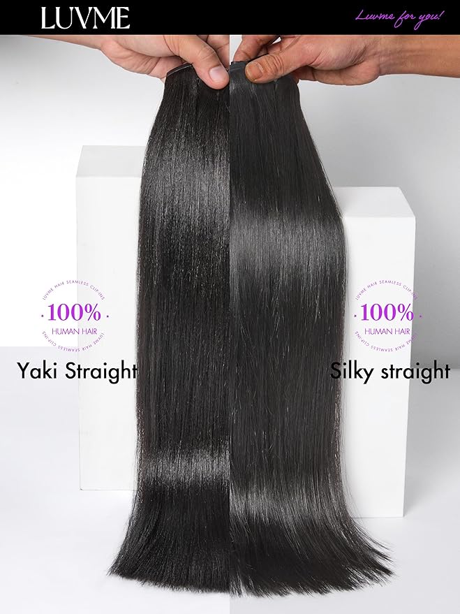 LUVME Yaki Straight Seamless 110g 7Pcs Clip in Hair Extensions Full Max with 14inch Natural Black 100% Real Soft Human Remy Human Hair Extensions