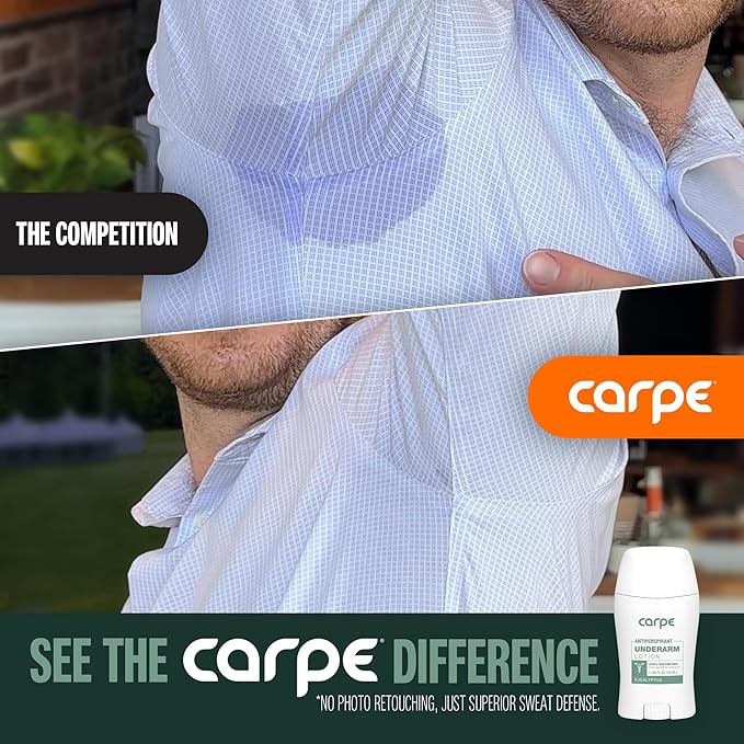 Carpe Underarm Antiperspirant and Deodorant, Clinical strength antiperspirant with all-natural eucalyptus scent, Combat excessive sweating and stay fresh. Great for hyperhidrosis (Pack of 2)