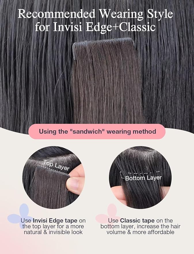 DOORES Invisible Tape in Human Hair Extensions Invisi Edge, Dark Brown 10pcs Injection Tape-ins 25g 20 Inch, Invisible Natural Human Injected Tape in Extensions Straight