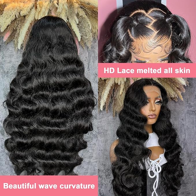 32 Inch 13X6 Body Wave Lace Front Wigs Human Hair 12A 250% Density Lace Frontal Wigs Glueless Wigs HD Lace Front Wigs Plucked with Baby Hair Natural Color