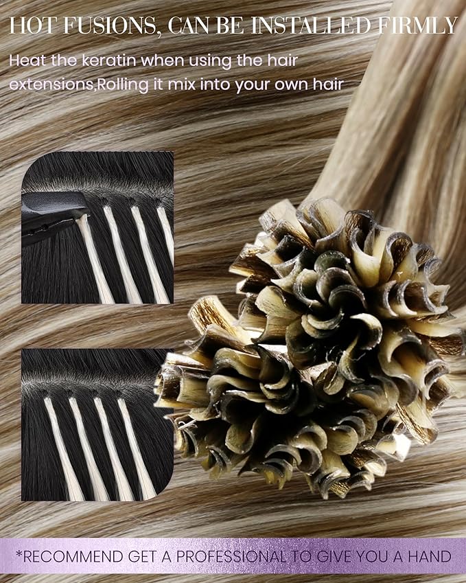 LaaVoo K Tip Hair Extensions Real Human Hair Ash Blonde Mix Platinum Blonde Keratin Hair Extensions Human Hair 24 inch 50g/50s