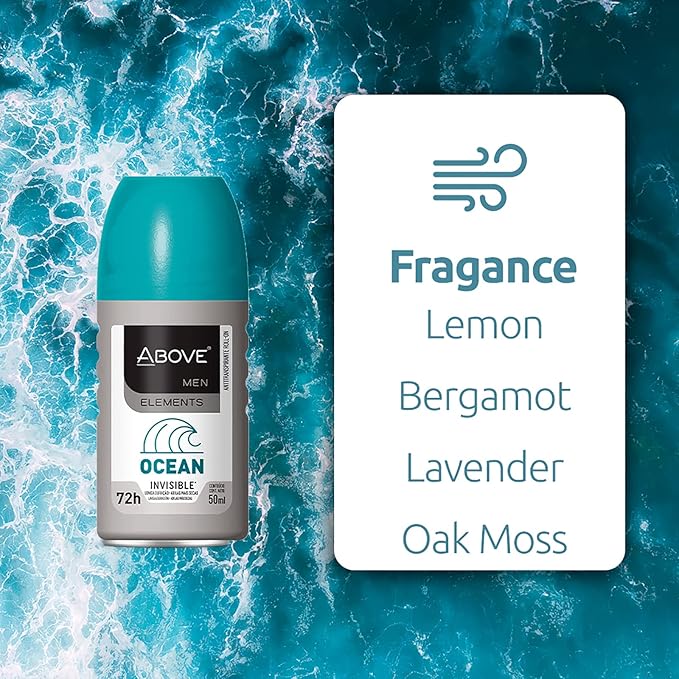 ABOVE Roll-On Elements Set, Ocean, 4 Pcs - Ball Deodorant for Men - 72-Hour Protection - Sensual Fragrance - Dry Touch - No Stains - Antiperspirant