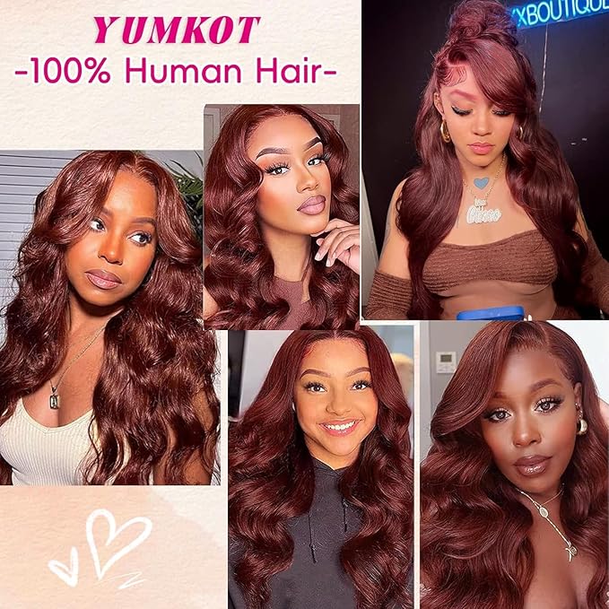 18Inch Reddish Brown Lace Front Wigs Human Hair 13x6 Body Wave Lace Front Wigs Human Hair Pre Plucked HD Full Lace Frontal Colored Wigs for Women 180% Density