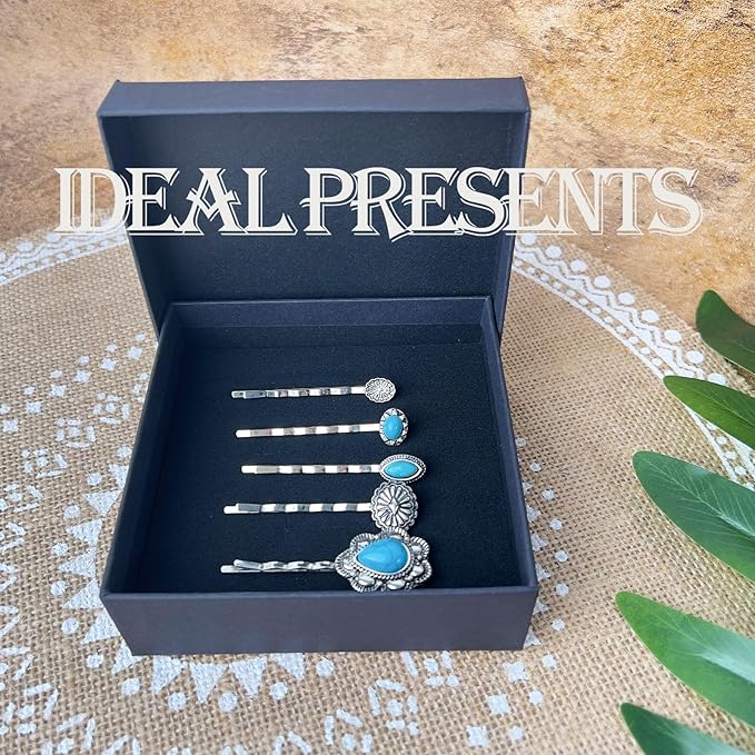 Women's Western Turquoise Hair Clips Set of 5 Decorative Bobby Pins Boho Hair Barrettes