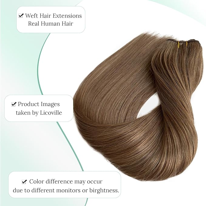 Ash Brown Weft Hair Extensions for Women 18 Inch 100G Sew in Human Hair Extensions Double Weft Silky Straight Ash Brown Hair Extensions Real Human Hair Sew in Wefts with Full Thick Ends